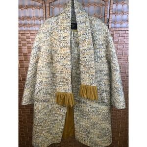 Vintage yellow woven tweed Over coat Small/med Cotton Wool Blend Matching Scarf